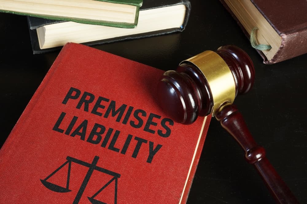 The concept of premises liability is depicted through text displayed on a book.