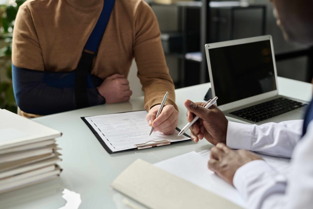 injured person in a lawyer's office